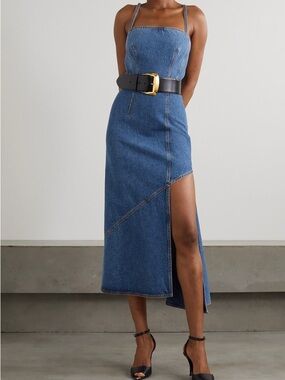 Alexander McQueen Blue Denim Dress with Tan Leather Patch